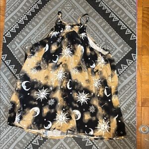 No Boundaries Black Tan White Celestial Tank Sz L Cool Rayon Sun Moon Star